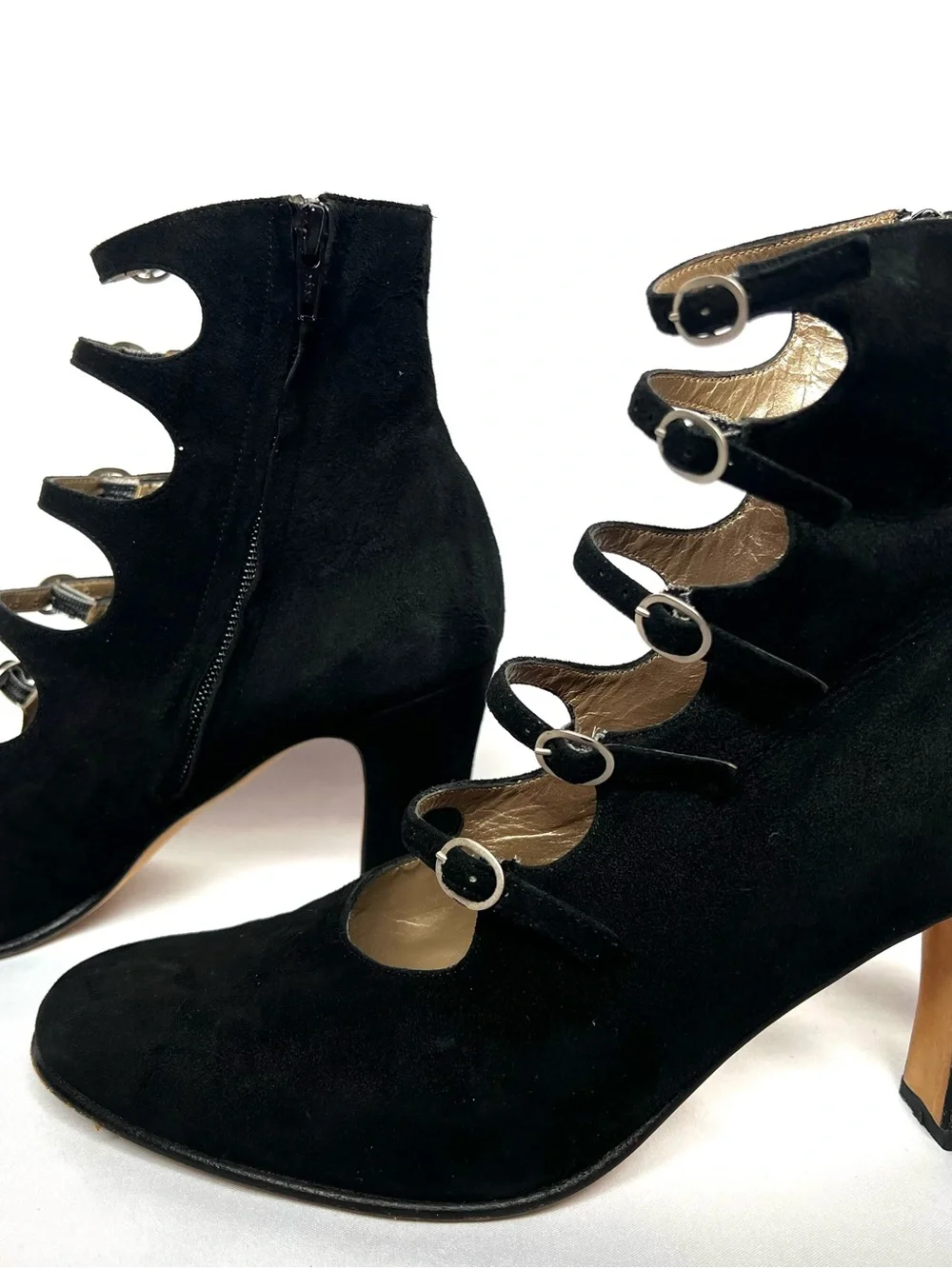 Charles Jourdan Black Suede Cage Heel Booties Size 9 Vintage Y2K - Picture 2 of 10